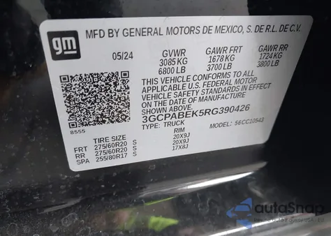 2024 Chevrolet Silverado 1500 2Wd Short Bed Custom из США, поврежденный, VIN 3GCPABEK5RG390426